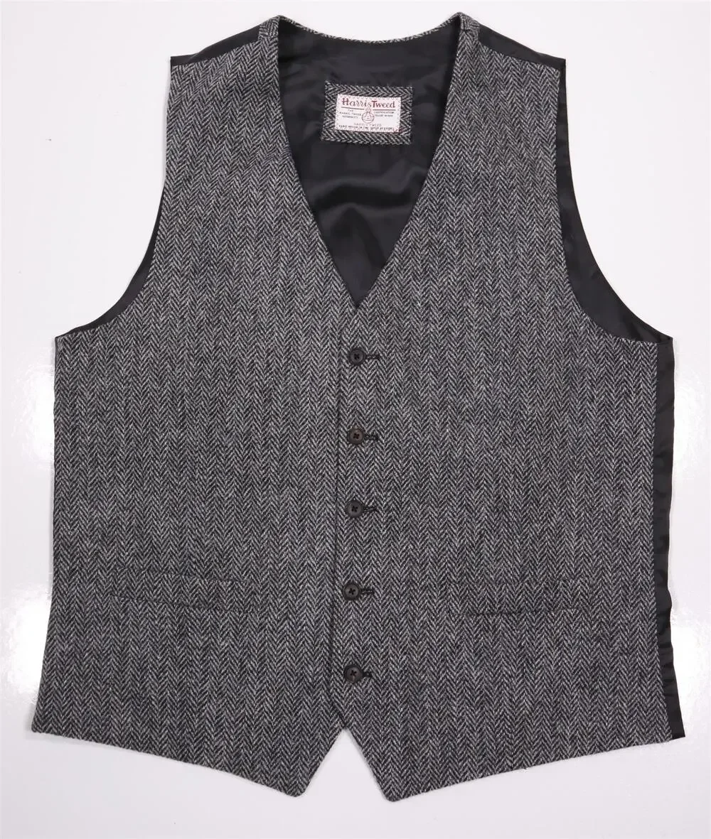 Harris Tweed Dobell Gray Black Herringbone Wool Suit Vest 44L